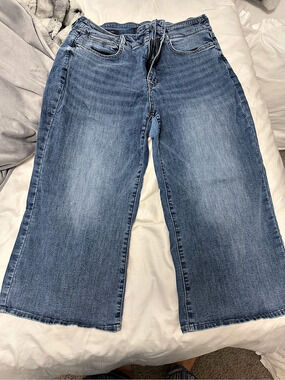 NYDJ Cool Embrace Wide Leg Denim Crop Jeans Blue Waist 14